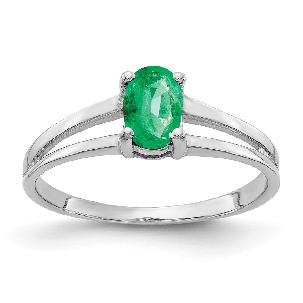 Million Charms 14k White Gold 6x4mm Oval Green Emerald ring, Size 6